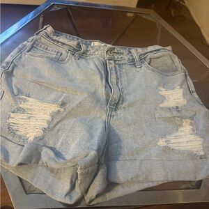 Hollister Light Blue Distressed Denim Shorts